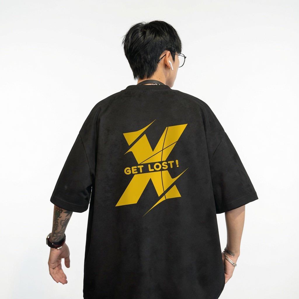 Oversized American Retro Streetwear T-Shirt Navy Blue