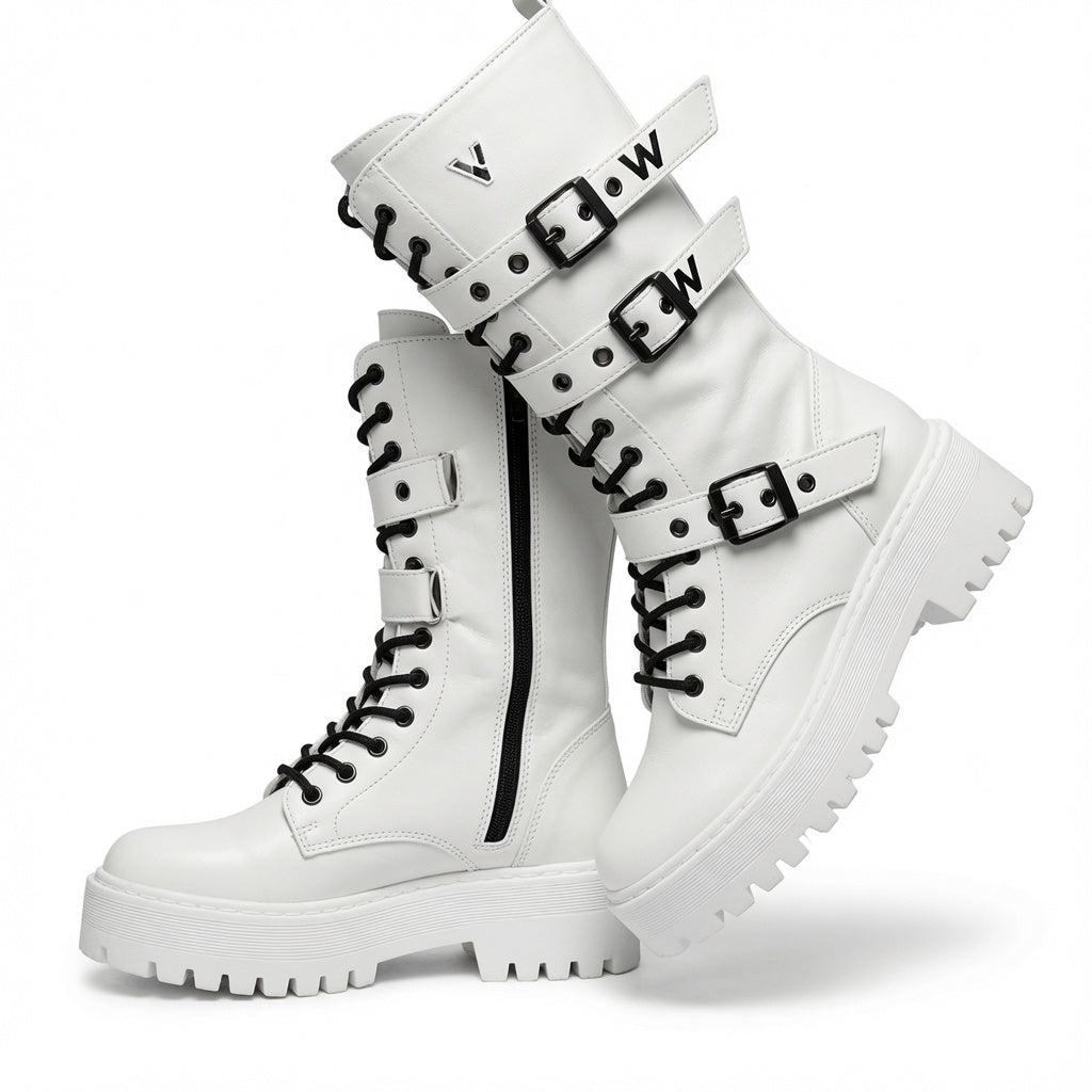 Women's Martin Boots Lace Up Combat Boot Mid Calf Platform Shoes Western Boots