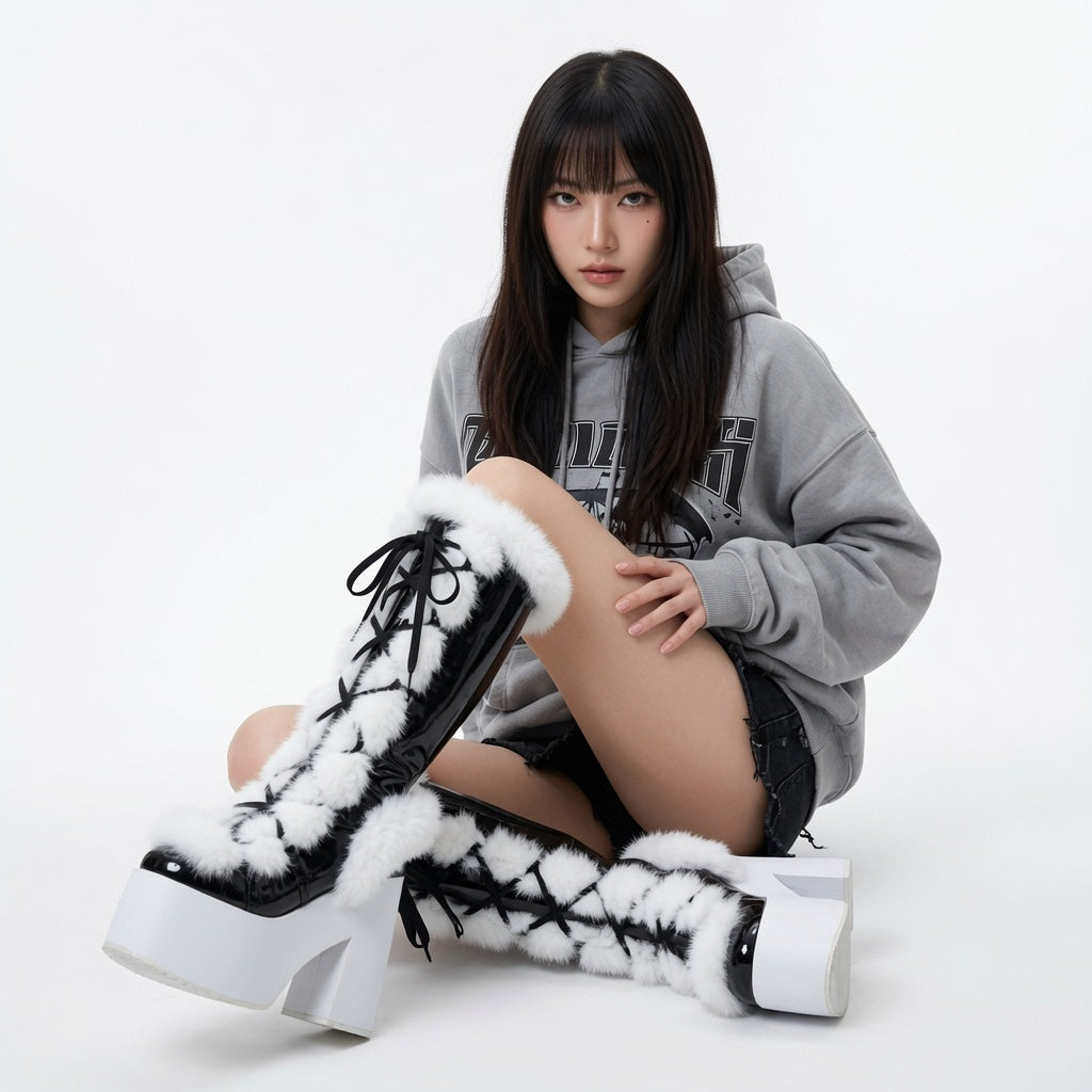 High Heeled Platform Thick Soled Snow Boots Fur Boots
