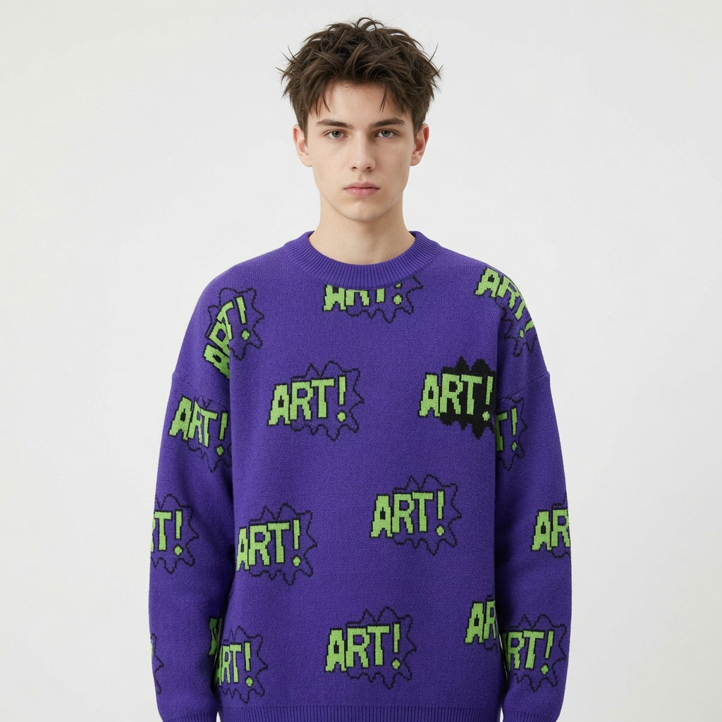 Boys Casual Loose Letter Sweater Sweater