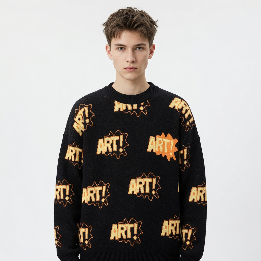 Boys Casual Loose Letter Sweater Sweater