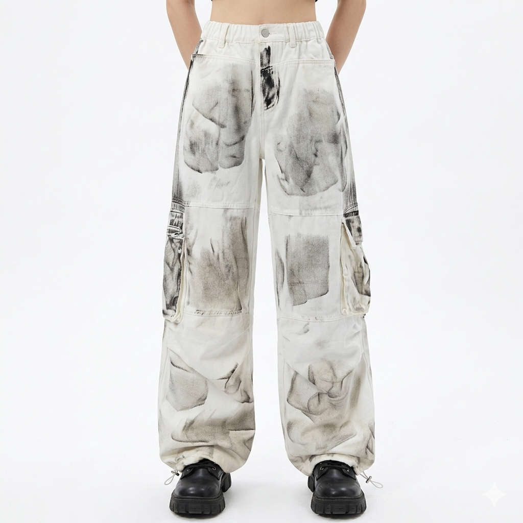 American High Street Distressed Color Cargo Jeans