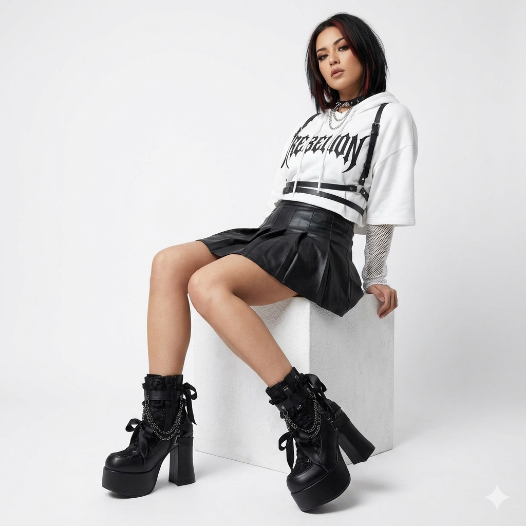 Gothic Retro Chunky Heel Platform Faux Leather Women's Ankle Boots