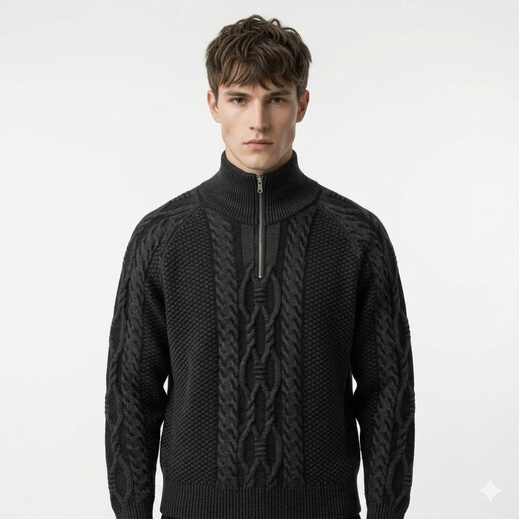 American Half Zip Sweater Japanese-style Retro