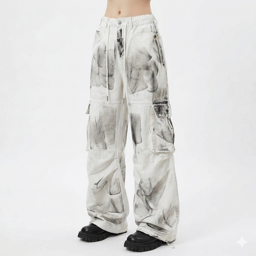 American High Street Distressed Color Cargo Jeans