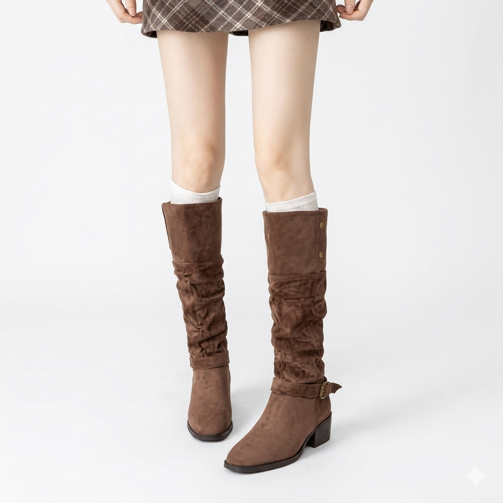 Chunky Heel Wrinkled Stacked Ankle Martin Boots