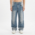 Profile Pleated BAGGY Washed White Blue Jeans