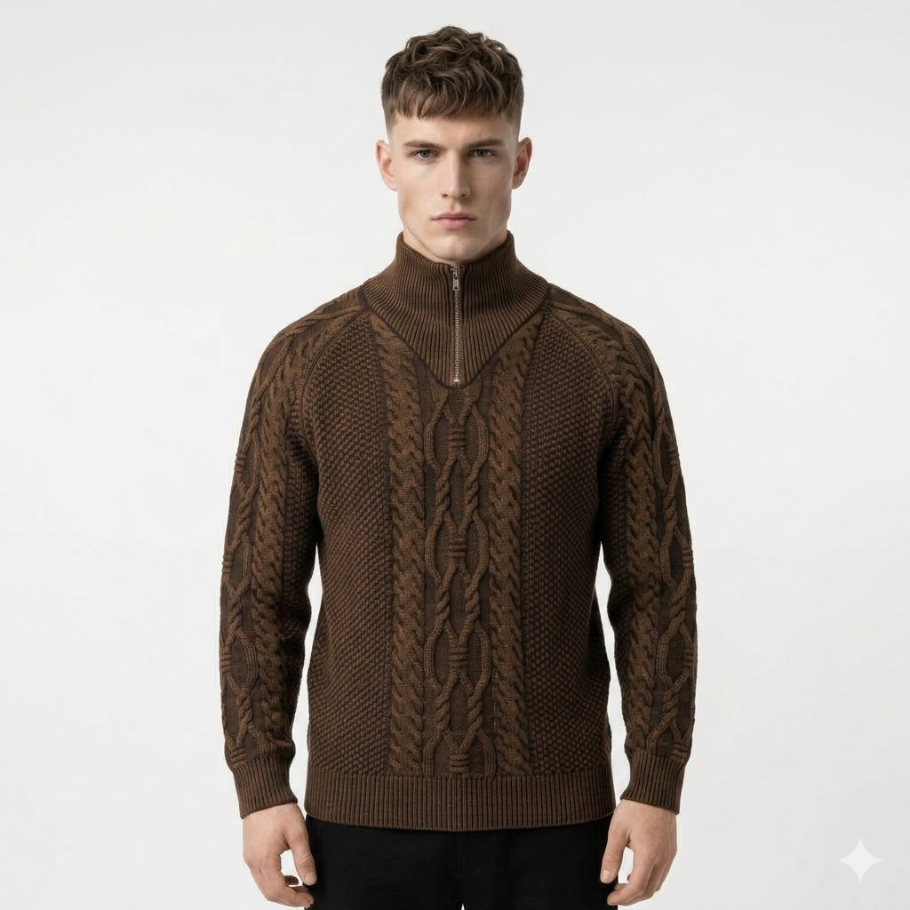 American Half Zip Sweater Japanese-style Retro
