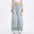 Ripped Cargo Jeans Women's High Waist Baggy Straight Trousers