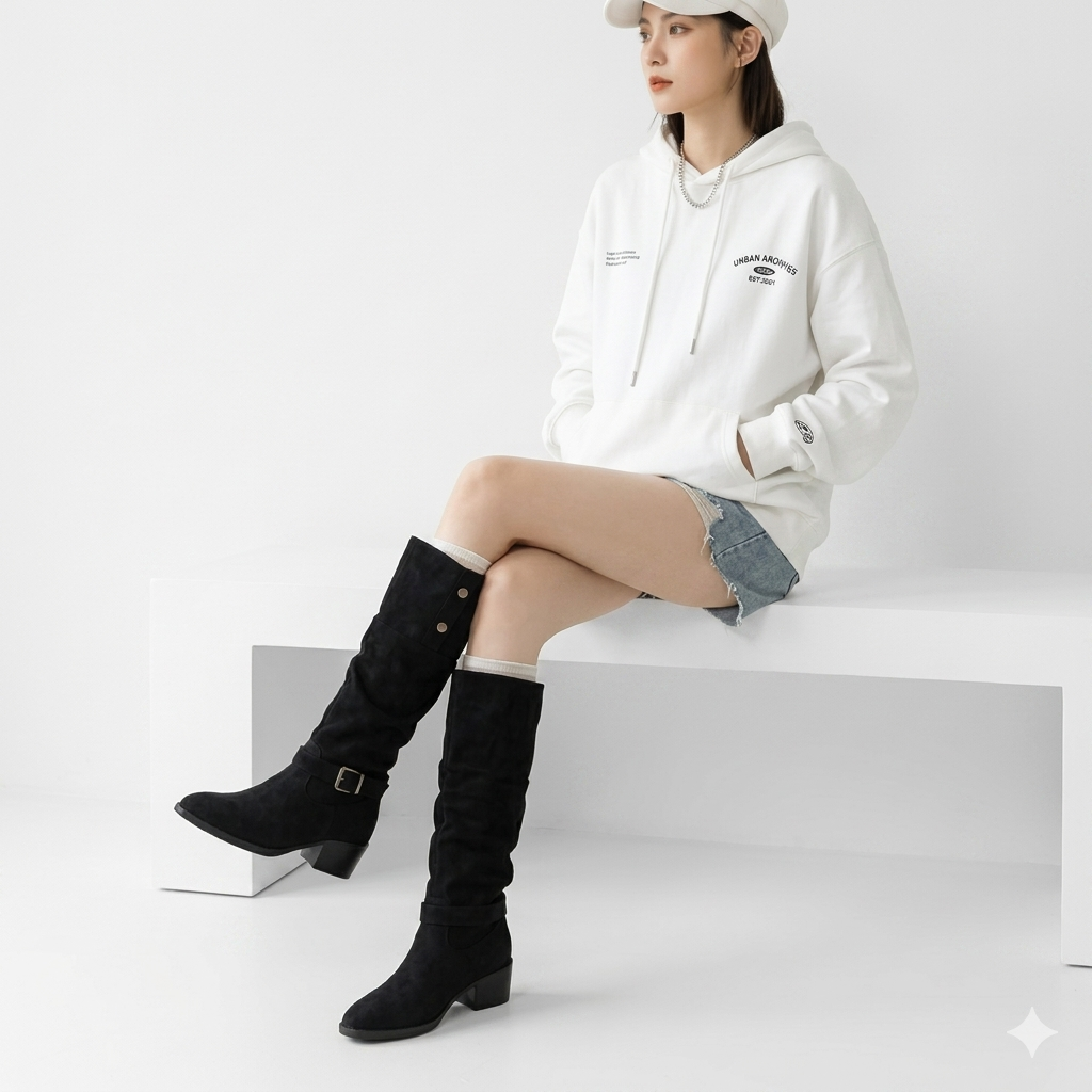 Chunky Heel Wrinkled Stacked Ankle Martin Boots